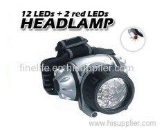 12 white led and 2 red led waterproof headlamp