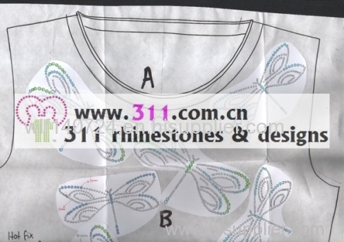 311 dragonfly hot-fix heat transfer rhinestone motif design 3
