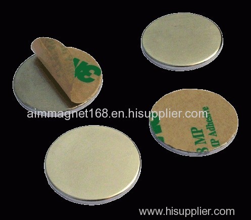 Rare earth disc magnet with backed adhesive