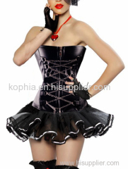 women tight faux leather corset with skirt