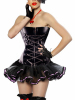 zipper front black leahter corset with layered skirt