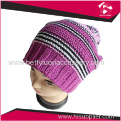 KNITTED STRIPES PURPLE BEANIE