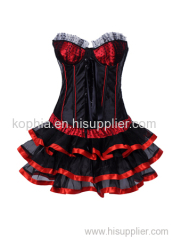 women black satin corset with pretty skirt