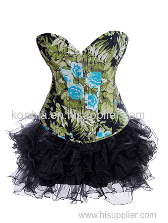 flower printed corset with layered skirt