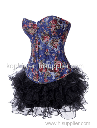 flower brocade bustier with multi-layer skirt