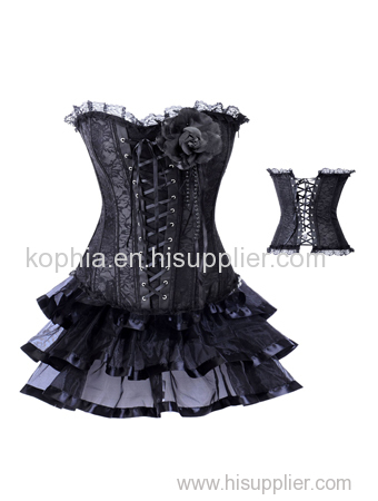 black corsage decorated jacquard corset with skirt