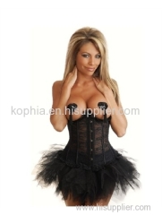 black satin corset with bubble skirt