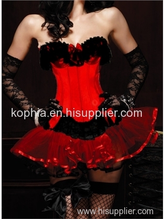sexy red lace corset with lace skirt