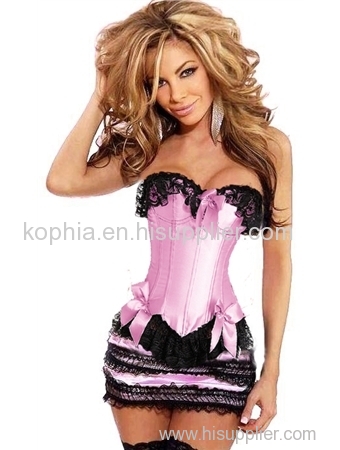 sexy pink lace corset with ruffle skirt