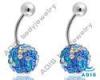 316L Jeweled Blue CZ Stone Banana Ferido Ball / Navel Belly Ring Piercing