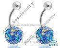 316L Jeweled Blue CZ Stone Banana Ferido Ball / Navel Belly Ring Piercing