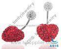 Red Crystal 316L Double Jeweled Banana Ferido Ball / Belly Piercing Jewelry Heart - Shaped