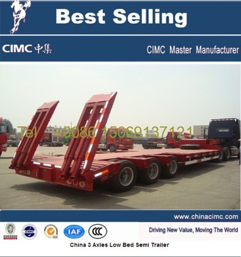 China CIMC 3 Axles Low Bed Semi Trailer for excavator transportation