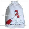 Cute Recycled Cotton Drawstring Pouch / Fabric Drawstring Bags With Customized Silk Screen Printing