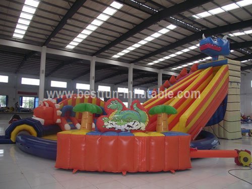 Dinosaurs inflatable water park with swimming pool