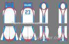 Polyester Custom White / Red / Sky Blue Sublimated Basketball Uniforms
