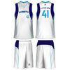 White / Navy Blue Quick Dry Unisex Sublimated Basketball Uniforms Heat Transfer Printing