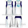 White / Navy Blue Quick Dry Unisex Sublimated Basketball Uniforms Heat Transfer Printing