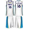 Personalised White / Light Blue Embroidery Sublimated Basketball Uniforms Children - Adul