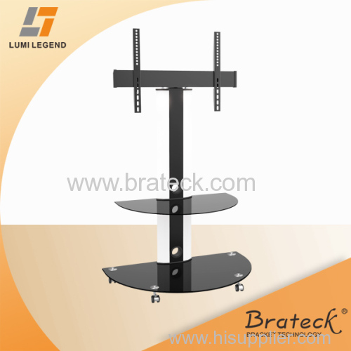 Modern Freely Standing Glass and Metal TV Stand with casters