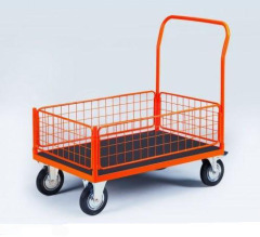 Industry mobile flat wire cart warehosue logistic hand truck with four mesh sides