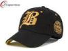 Gold 3D Embroidery Cotton Baseball Caps With Stone Washed Fabric