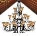Vintage Amber Drawbench Glass Wrought Iron Large Hotel Chandeliers for Dining room