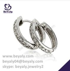 shiny diamond CZ 925 sterling silver hoop earrings