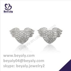 stylish wing heart design 925 sterling silver jewelry stud earrings