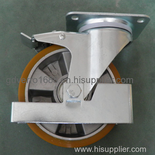 Industrial PU tread heavy duty casters with aluminum core and footguards