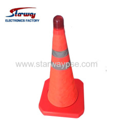 Retractable traffic cone with LED flash light