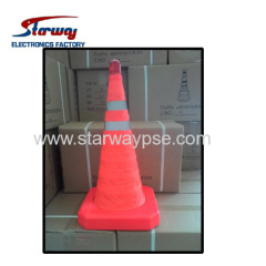 Retractable traffic cone with LED flash light