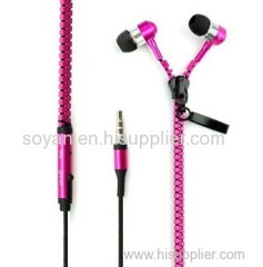 Metal Zipper Earphones with Mic