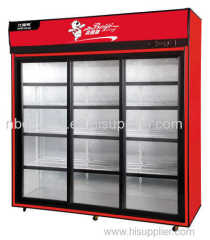 1093 Three sliding door vertical showcase with light box