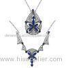 Ornate blue gemstones 925 sterling silver charm necklace of drop-shape