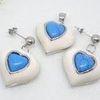 White and Blue Heart Shaped Murano Glass Stainless Steel Jewelry Set 1900053