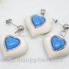 White and Blue Heart Shaped Murano Glass Stainless Steel Jewelry Set 1900053