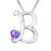 Customed amethyst letter b pendant pave setting sterling silver initial charms for lady