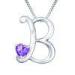 Custom unique amethyst letter b pendant prong sterling silver initial charms for gilrs