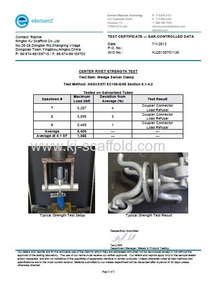Element testing report for swivel wedge coupler page2
