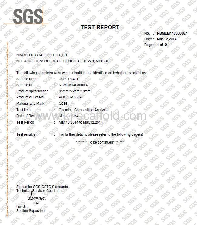 SGS chemical composition analysis on bay brace head page1