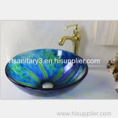 glass sink with waterfall faucet