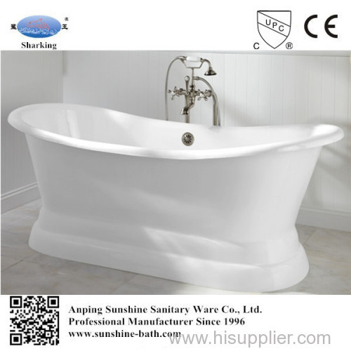 Dual slipper pedestal cast iron bathtub