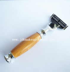 Wood handle metal base shaving brush set