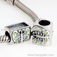 Sterling Silver Butterfly with Peridot Crystal Beads with DIY Photo European Style