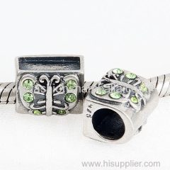 Sterling Silver Butterfly with Peridot Crystal Beads with DIY Photo European Style