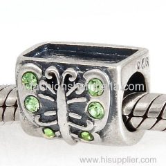 Sterling Silver Butterfly with Peridot Crystal Beads with DIY Photo European Style