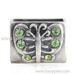 Sterling Silver Butterfly with Peridot Crystal Beads with DIY Photo European Style