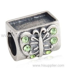 Sterling Silver Butterfly with Peridot Crystal Beads with DIY Photo European Style