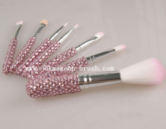 Gem handle makeup brush set pink